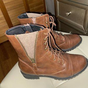 Tweed Combat Boots Faux Leather